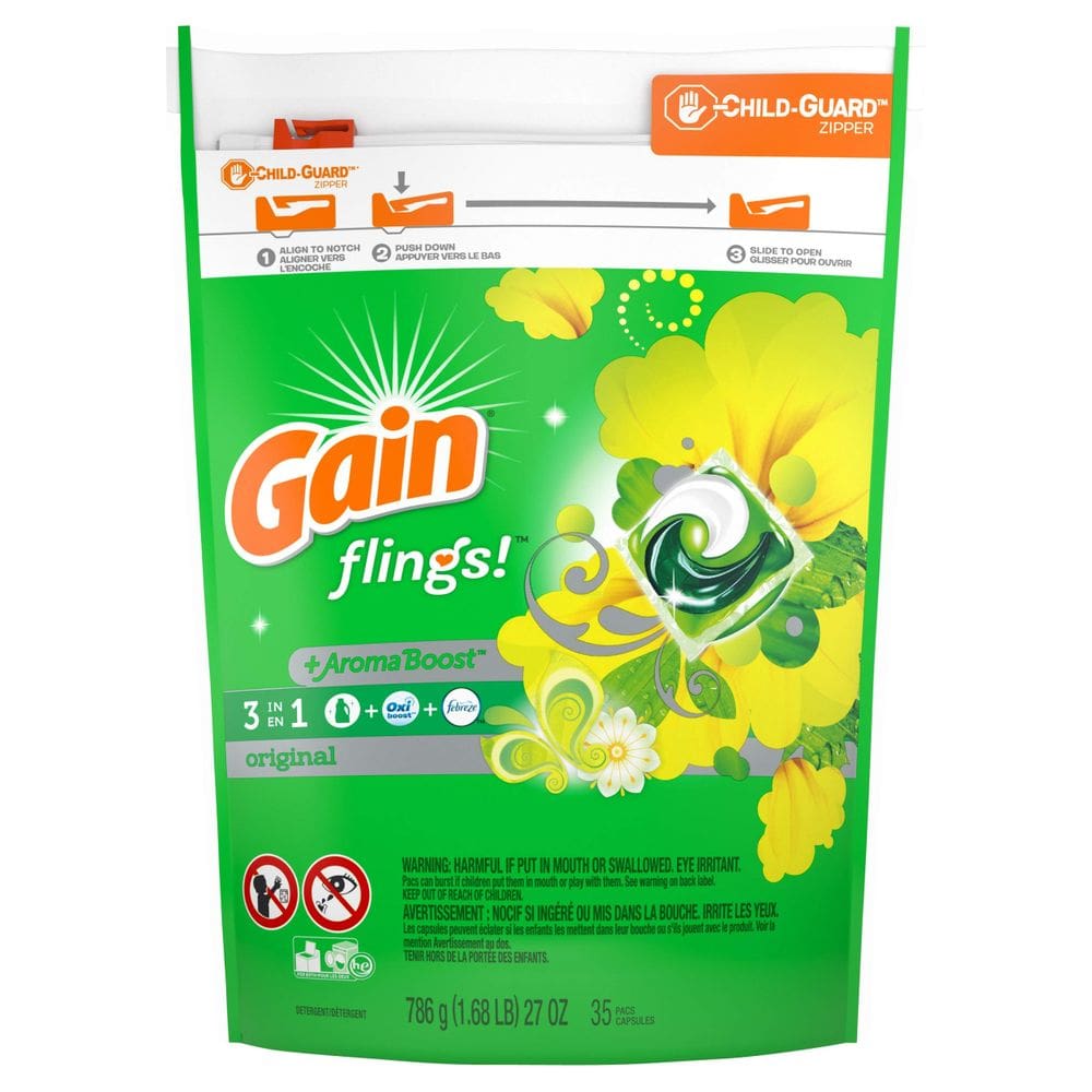 Detergente para roupa Gain Flings com o dobro do poder de limpeza