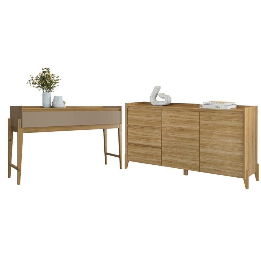 Conjunto Buffet Aparador 3 Gavetas Lens Hannover + 2 Gavetas Hannover Fendi