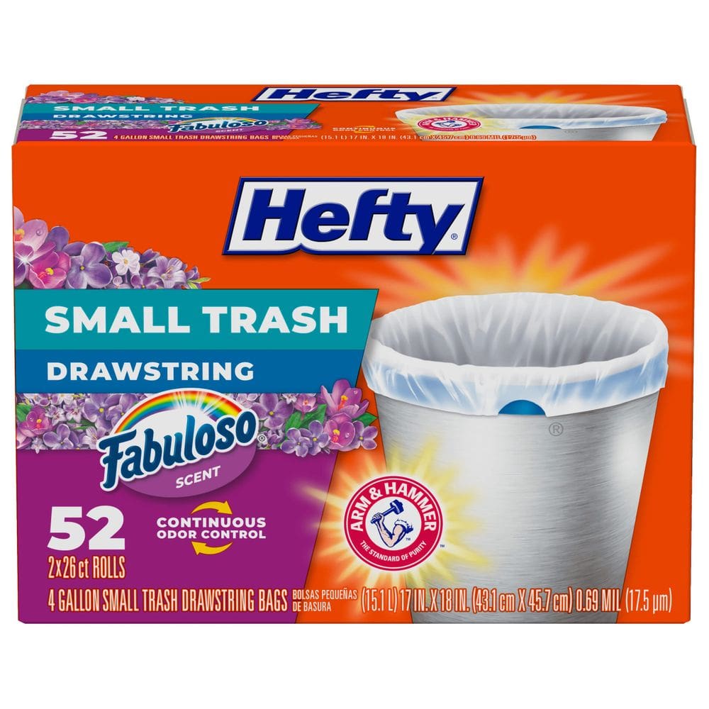 Sacos de lixo Hefty Small, 4 galões, Fabuloso Scent, 52 unidades