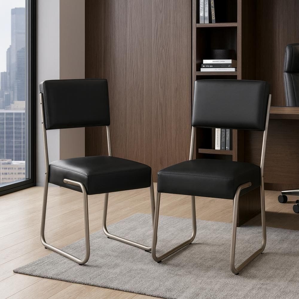 Kit 2 Cadeiras Decorativa Sala De Estar Cozinha Jantar Flórida Couro Sintético Preto Tubo Champagne