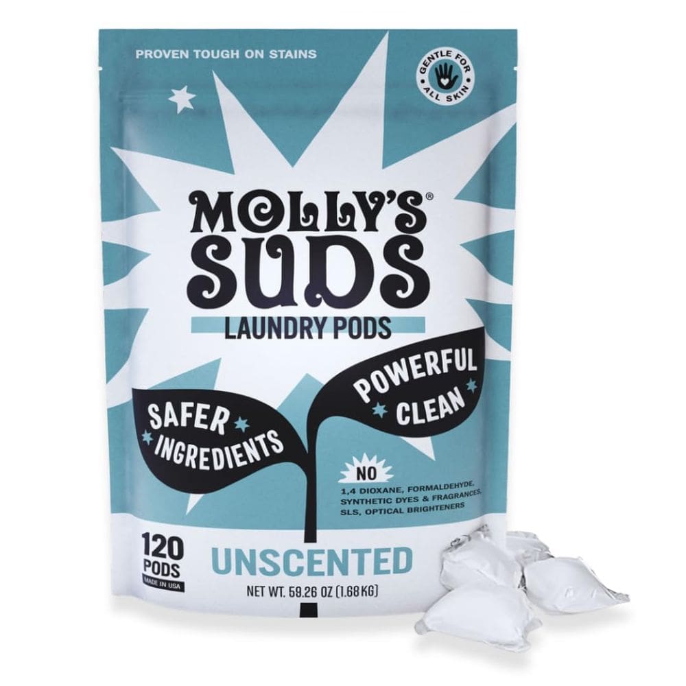 Cápsulas de detergente para a roupa Molly`s Suds sem perfume 120 unidades