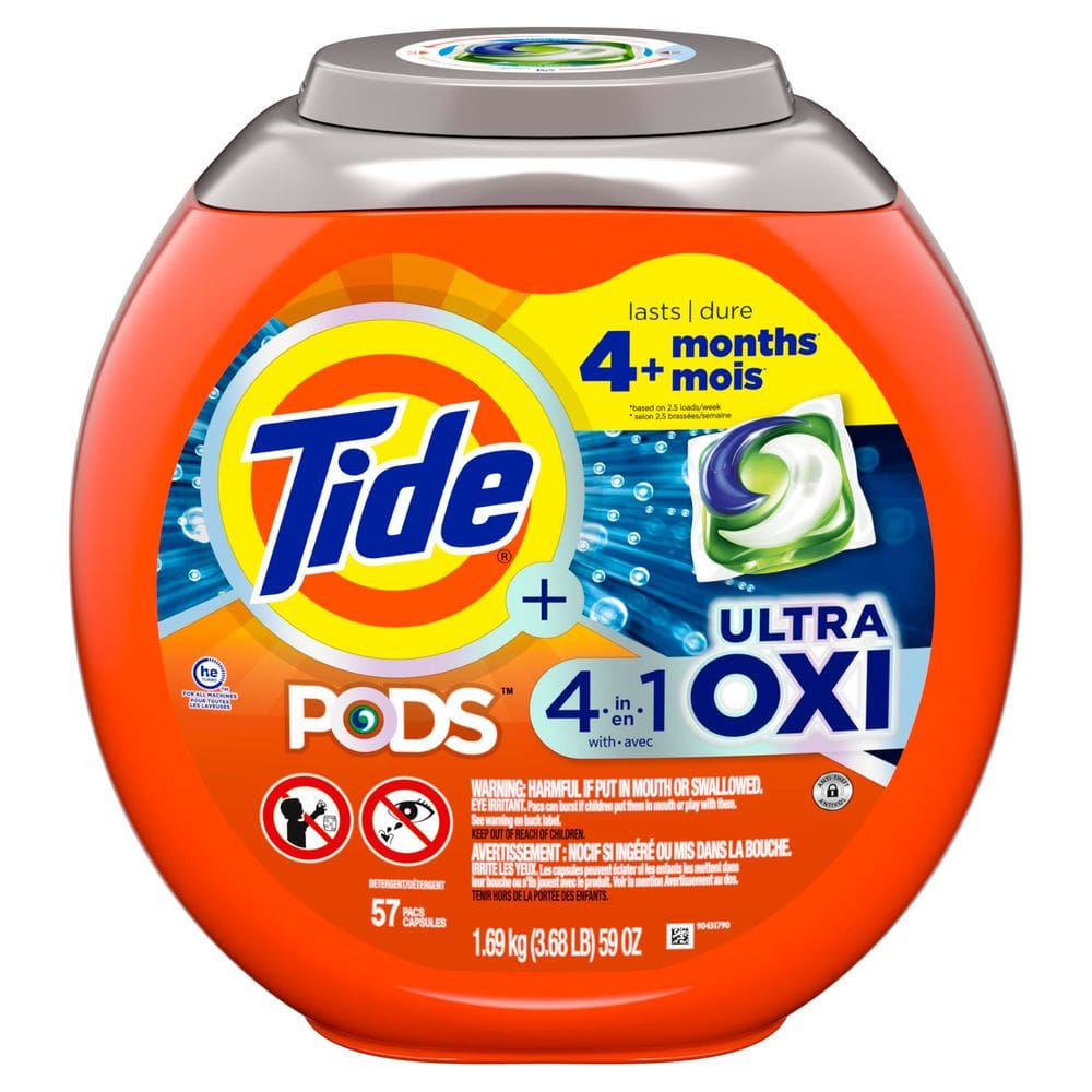 Detergente para roupa Tide PODS Liquid 4 em 1 Ultra Oxi 57 pacotes
