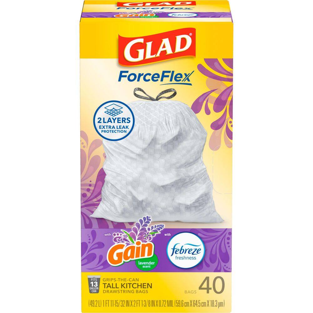 Sacos de lixo Glad ForceFlex Tall Drawstring 13L 40 unidades