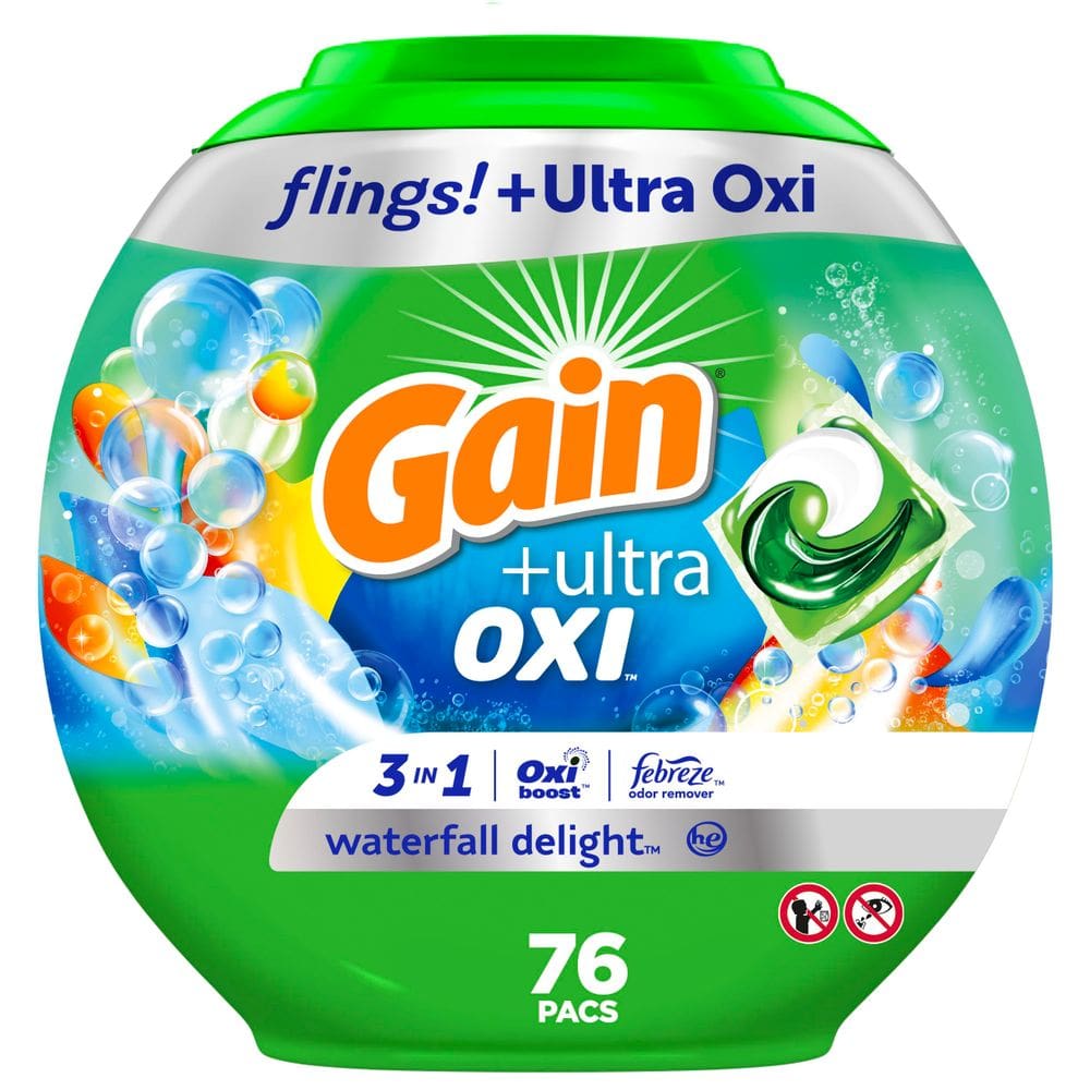 Detergente para roupa Gain flings Ultra Oxi 3 em 1, 76 pacotes