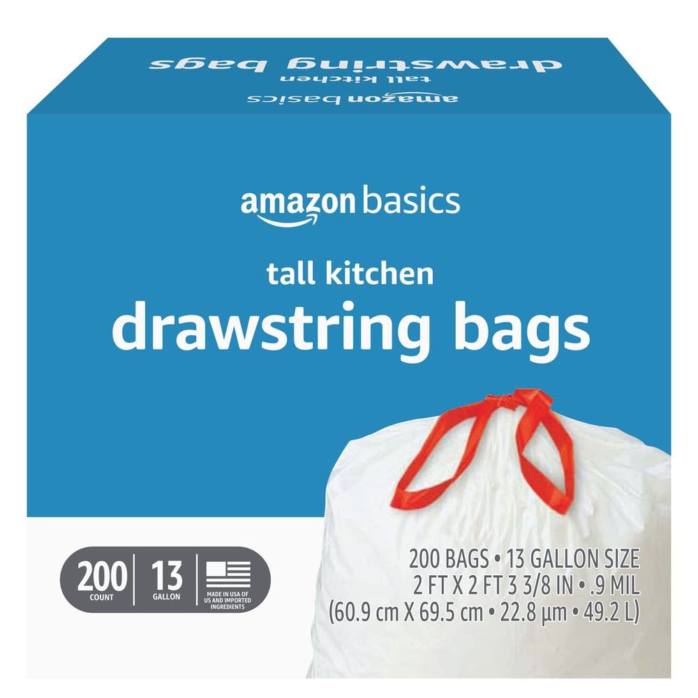 Sacos de lixo Amazon Basics Tall Kitchen 13 galões 200 unidades