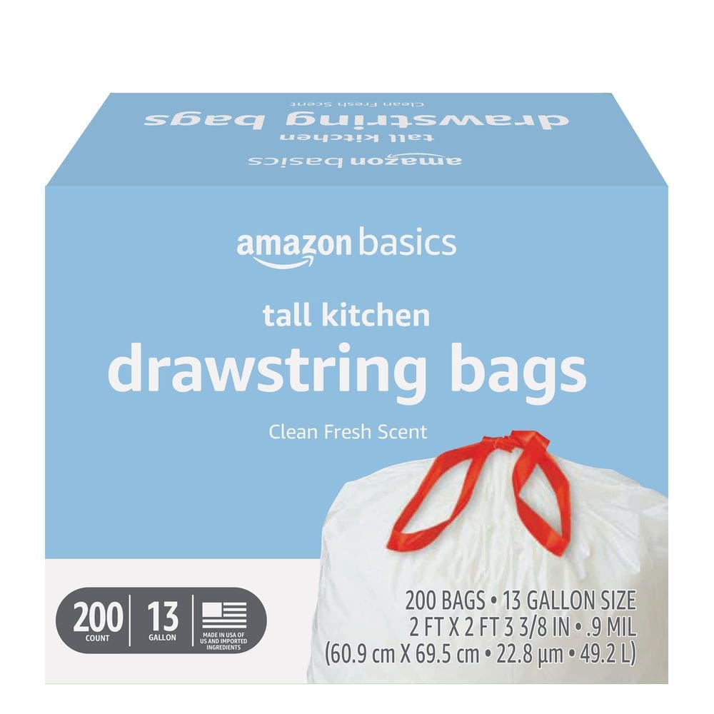 Sacos de lixo Amazon Basics Tall Kitchen 13 galões 200 unidades