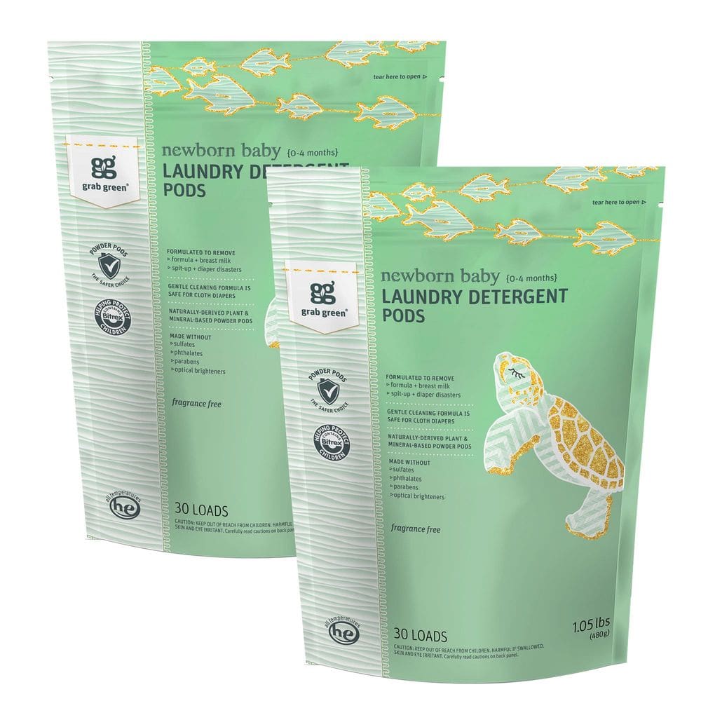 Cápsulas de detergente para roupa Grab Green Newborn Baby 60 cápsulas