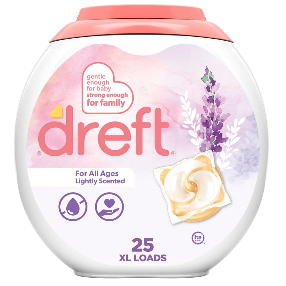 Pacotes de detergente para roupa Dreft HE Compatible Lavender, 25 unidades