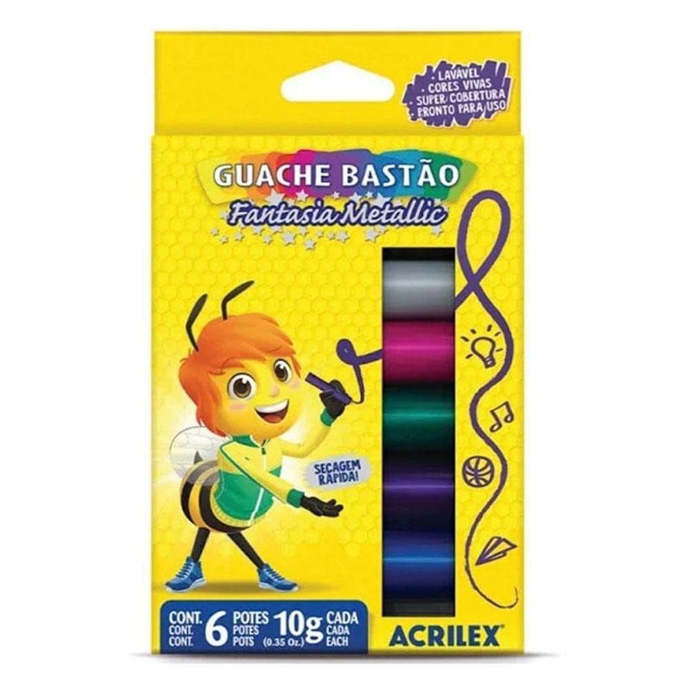 Tinta Guache Em Bastão Fantasia Metallic 6 Unidades - Acrilex