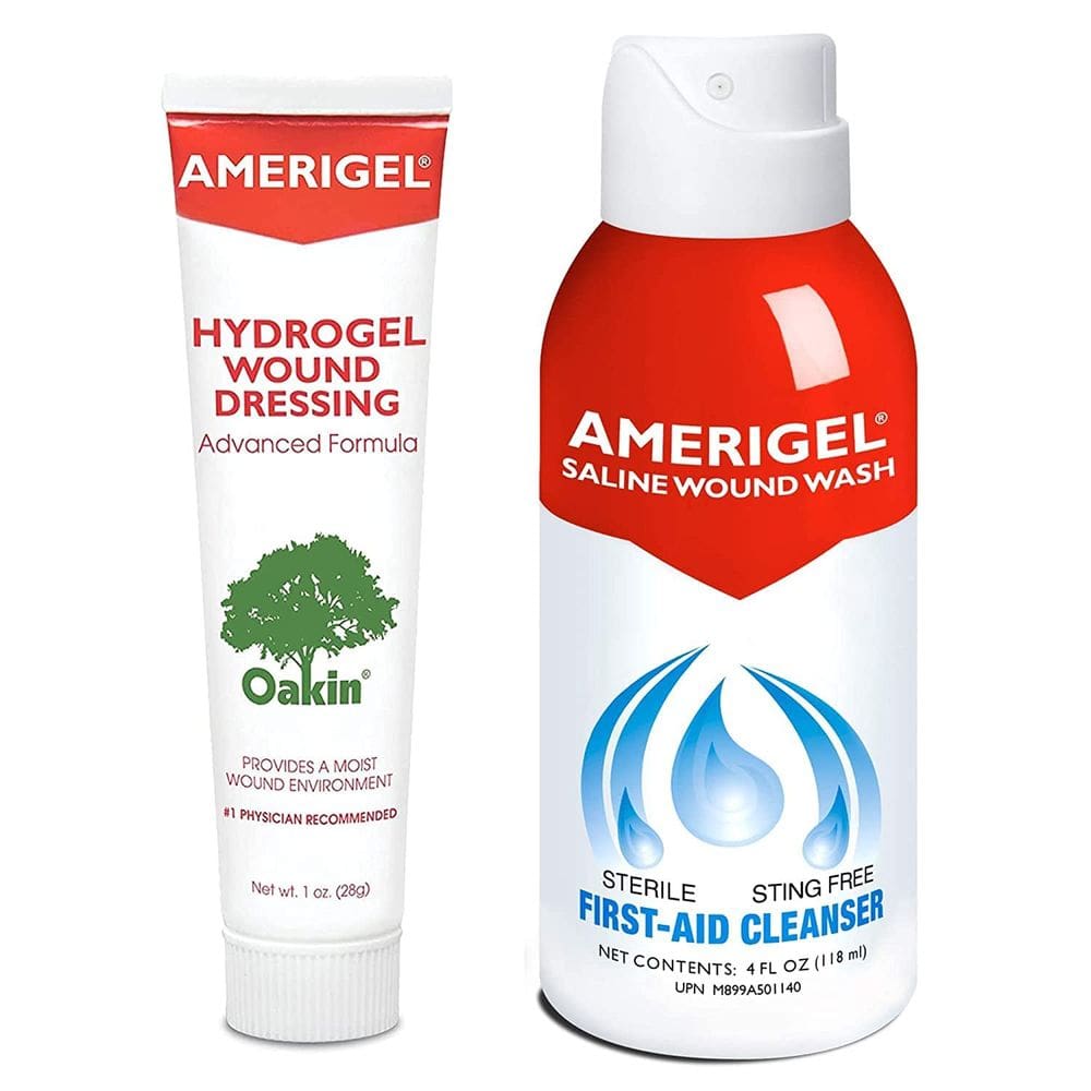 Pacote de tratamento de feridas: molho de hidrogel AMERIGEL 30 ml, solução salina 120 ml