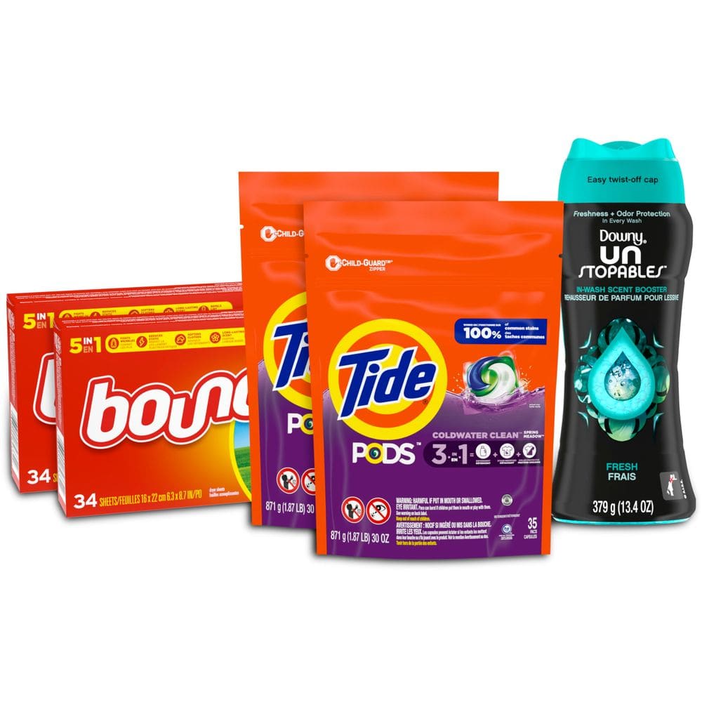 Pacote de detergente para roupa Tide Pods Downy Unstopable Bounce