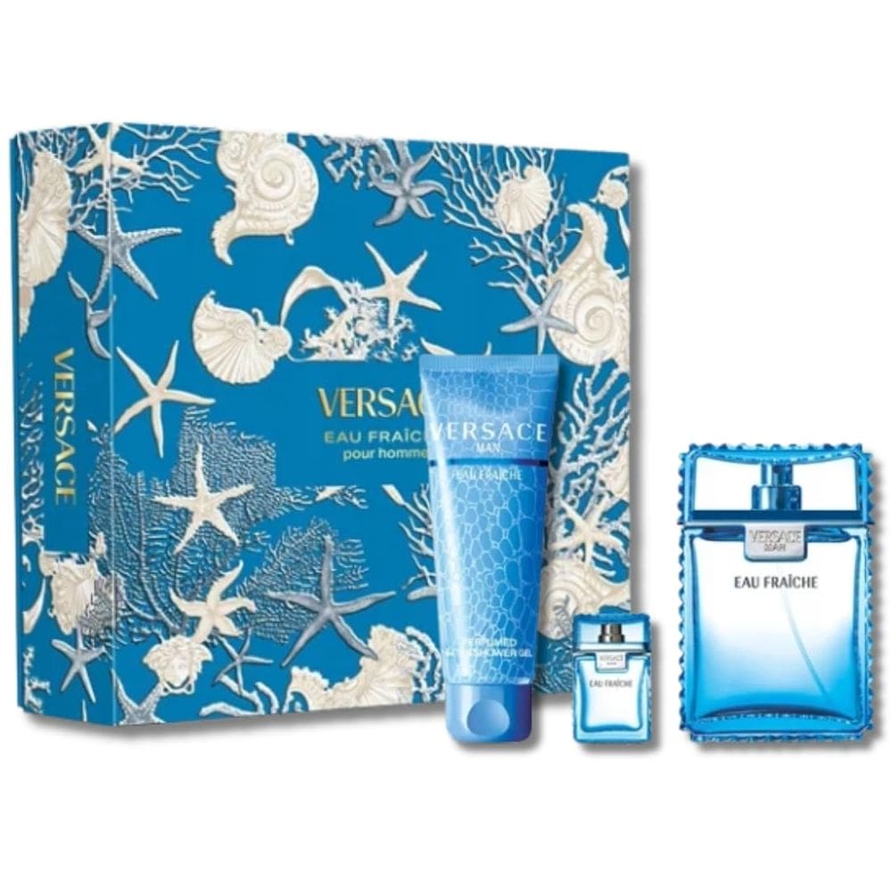 Conjunto de perfumes Versace Man Eau Fraiche para homens: EDT 100mL + Gel 150mL