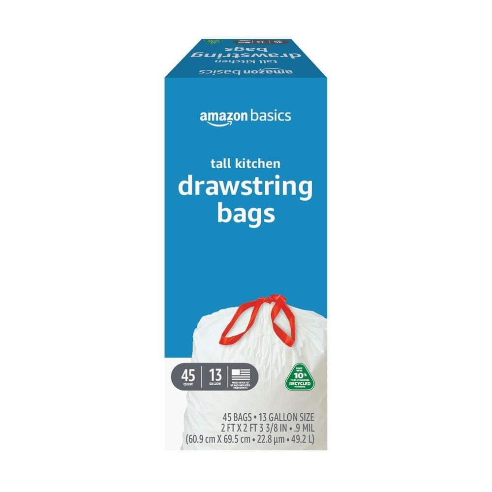 Sacos de lixo Amazon Basics, 13 galões, 45 unidades, pacote com 1