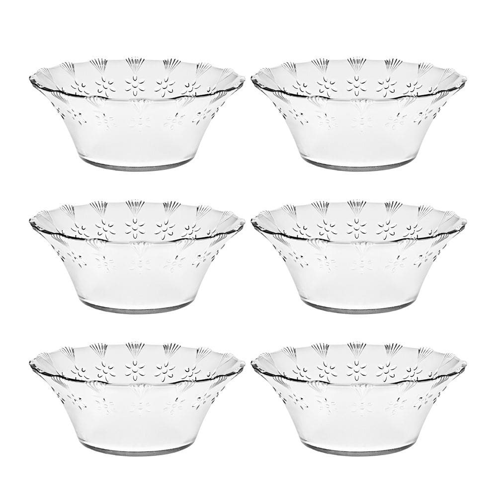 Jogo C/6 Tigelas Bowl de Vidro P/ Sobremesa Flowers 12,7cm 250ml
