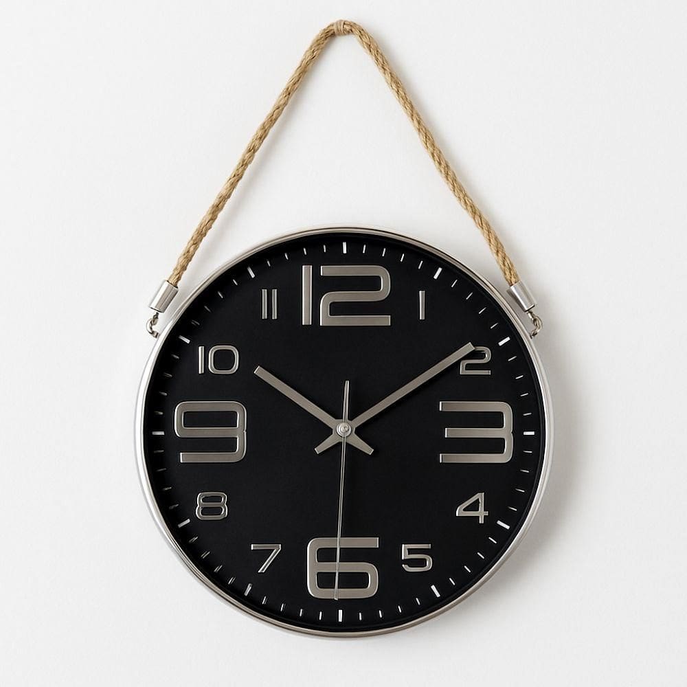 Relógio de Parede com Alça Decorativa Preto 30 cm - Quanhe