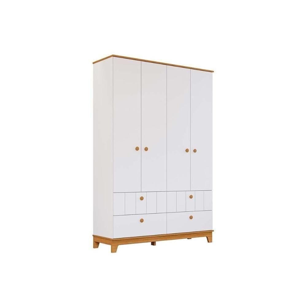 Guarda Roupa Infantil C/ 4 Portas E 4 Gavetas Biscoito Branco/nature - Permóbili Baby