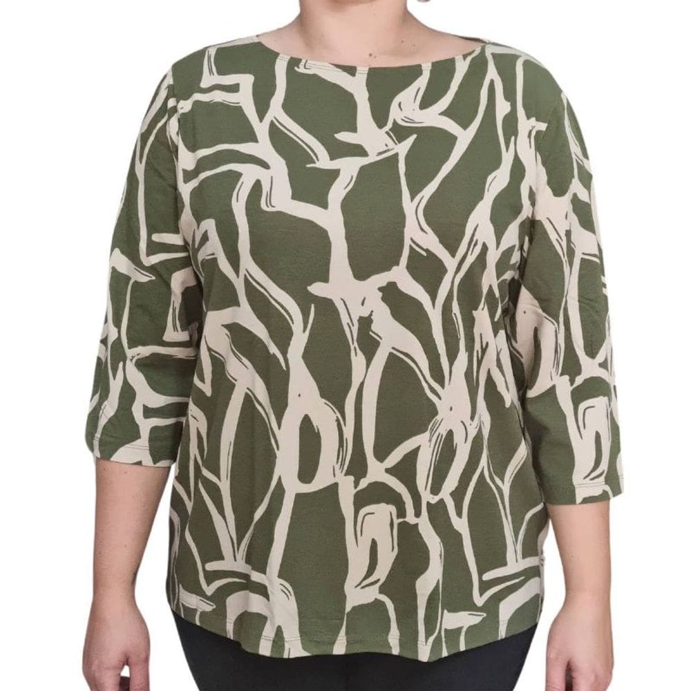Blusa Feminina Estampada Verde 3/4 Laiza Plus Size