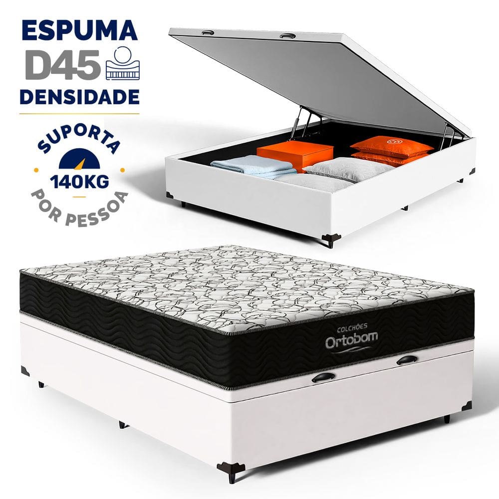 Cama Box Baú com Colchão de Espuma D45 Ortobom Airtech 150 D45 Casal 138cm