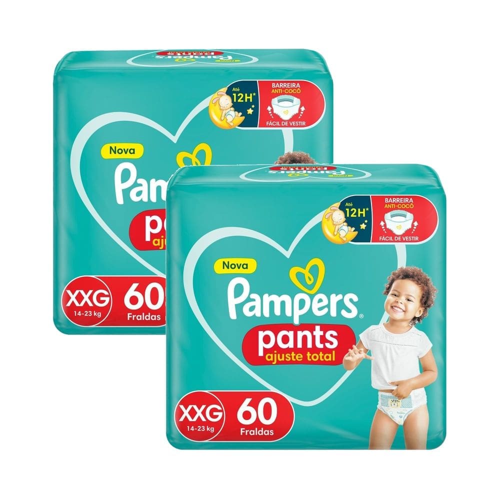 Kit 2 Fralda Pampers Pants Ajuste Total Tamanho XXG com 60 Unidades