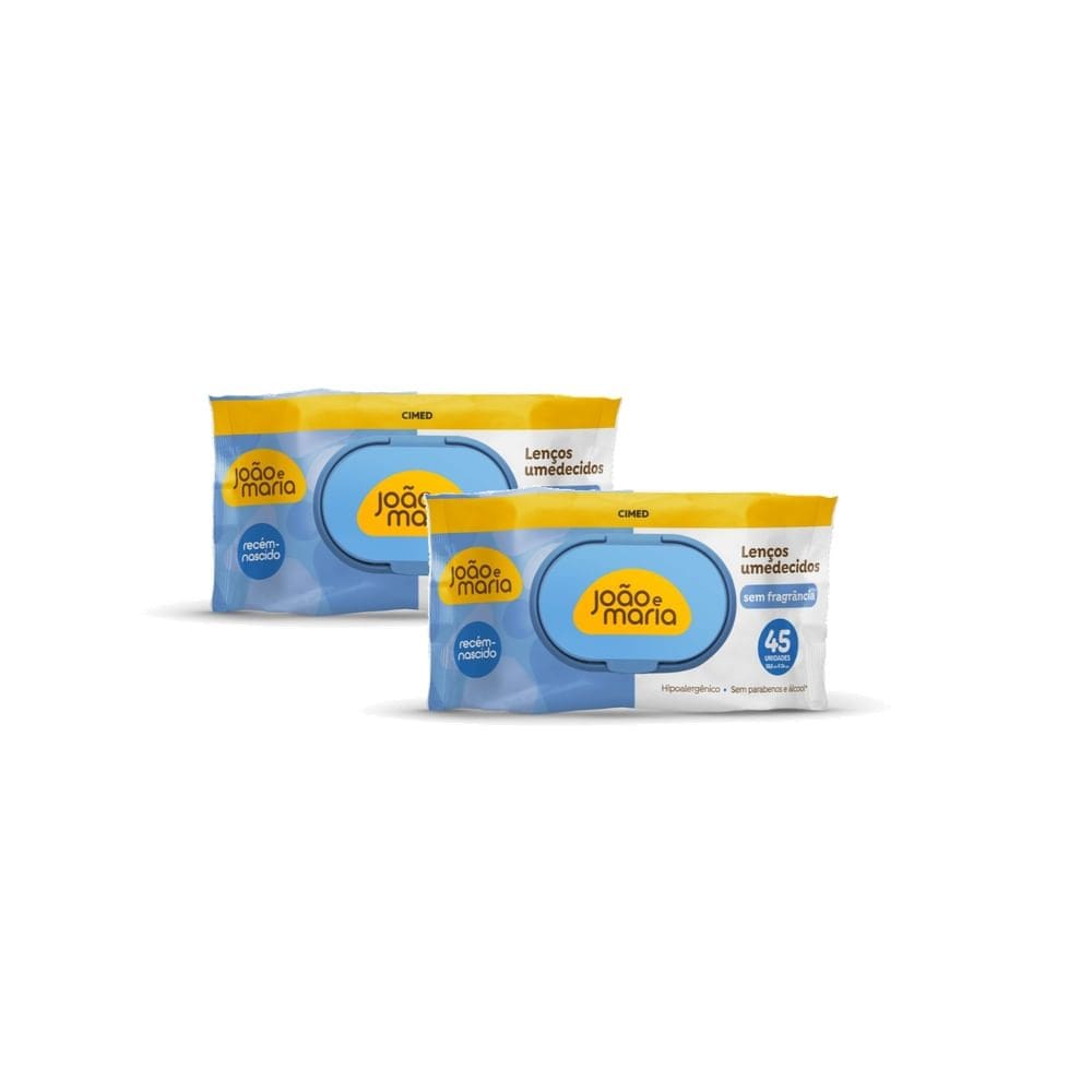 Kit 2 Lenços Umedecidos Cimed João e Maria Sem Fragrância 45 Unidades