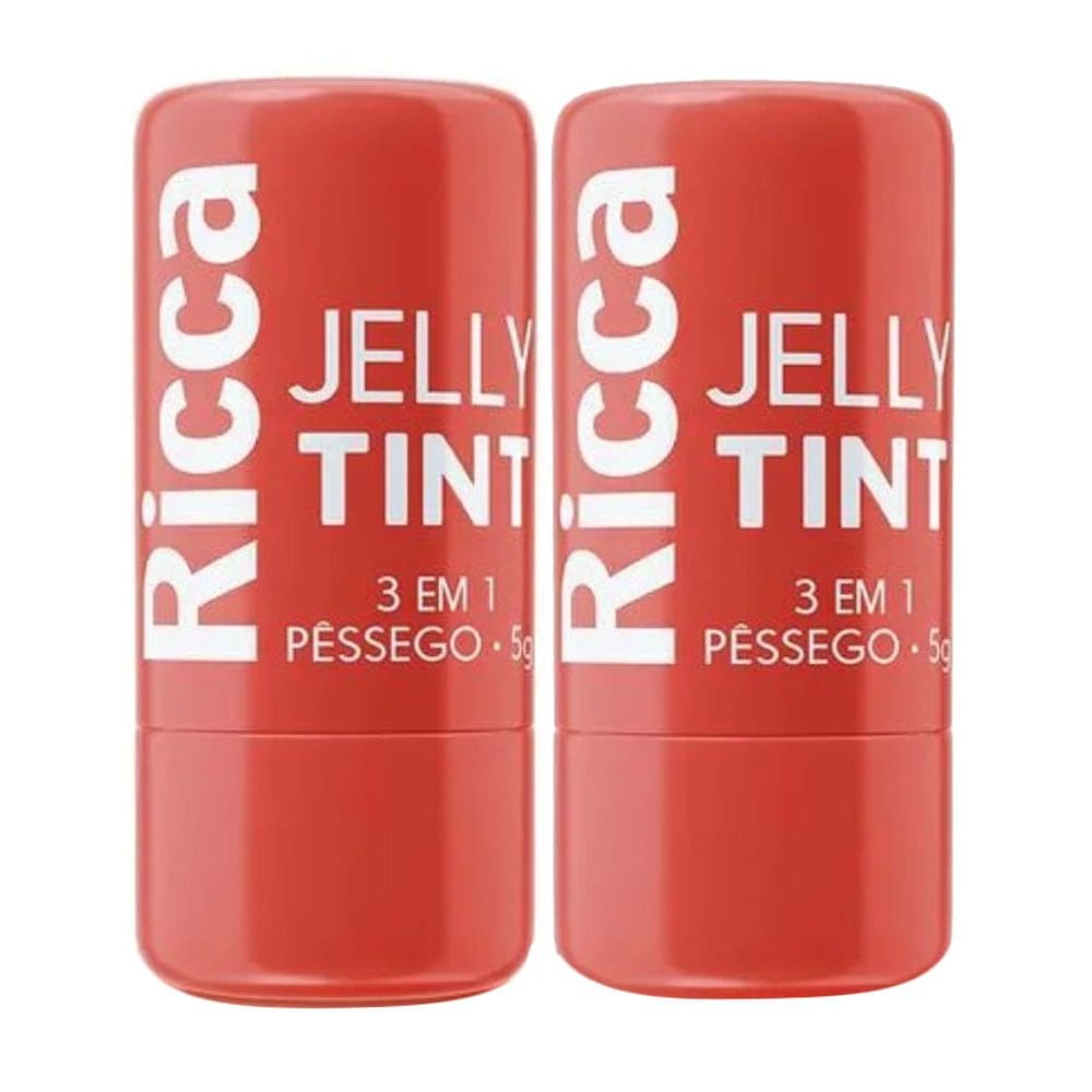 Kit 2 Bastão Ricca Jelly Tint 3 em 1 Pêssego para Lábios, Bochechas e Olhos