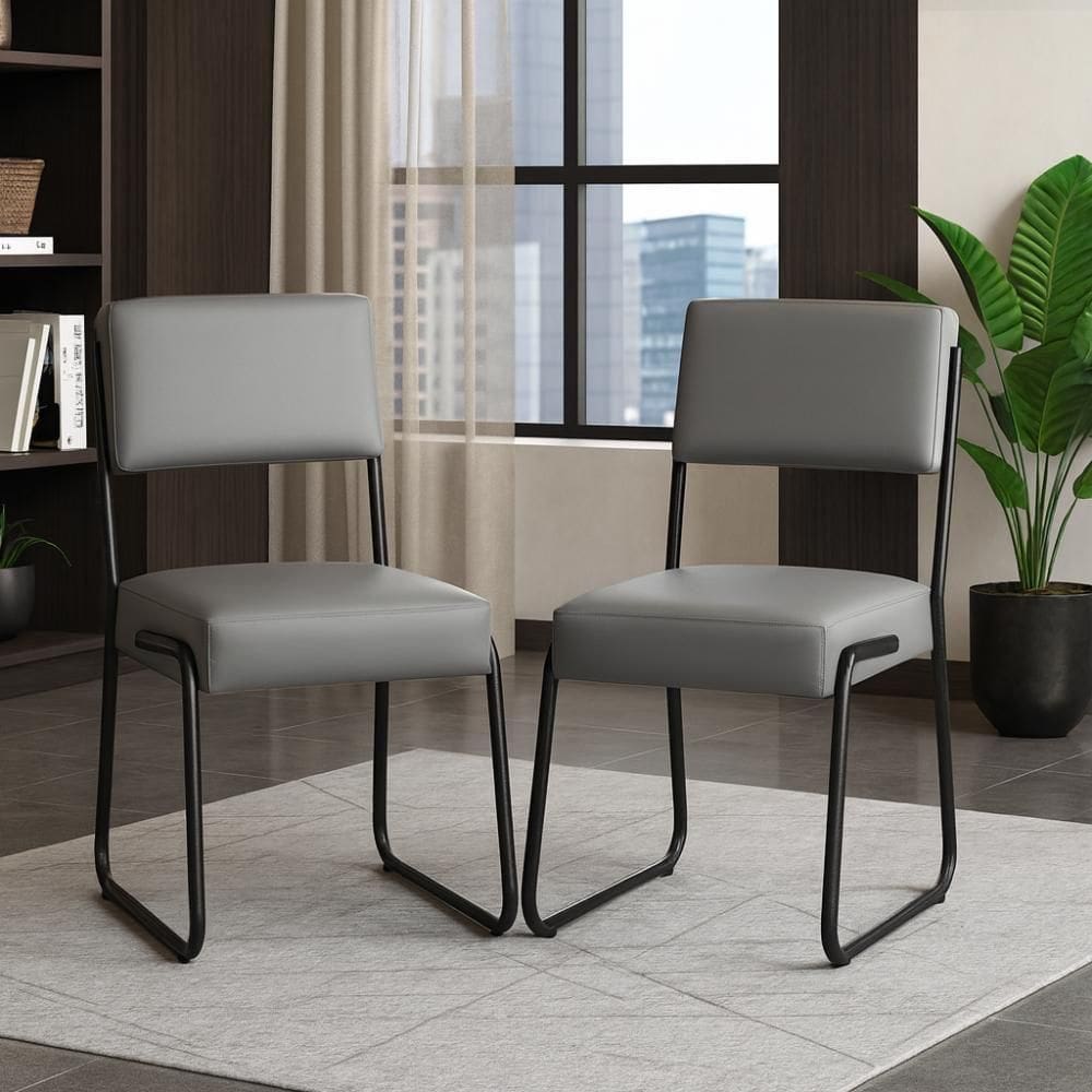 Kit 2 Cadeiras Decorativa Sala De Estar Cozinha Jantar Flórida Couro Sintético Cinza Tubo Preto