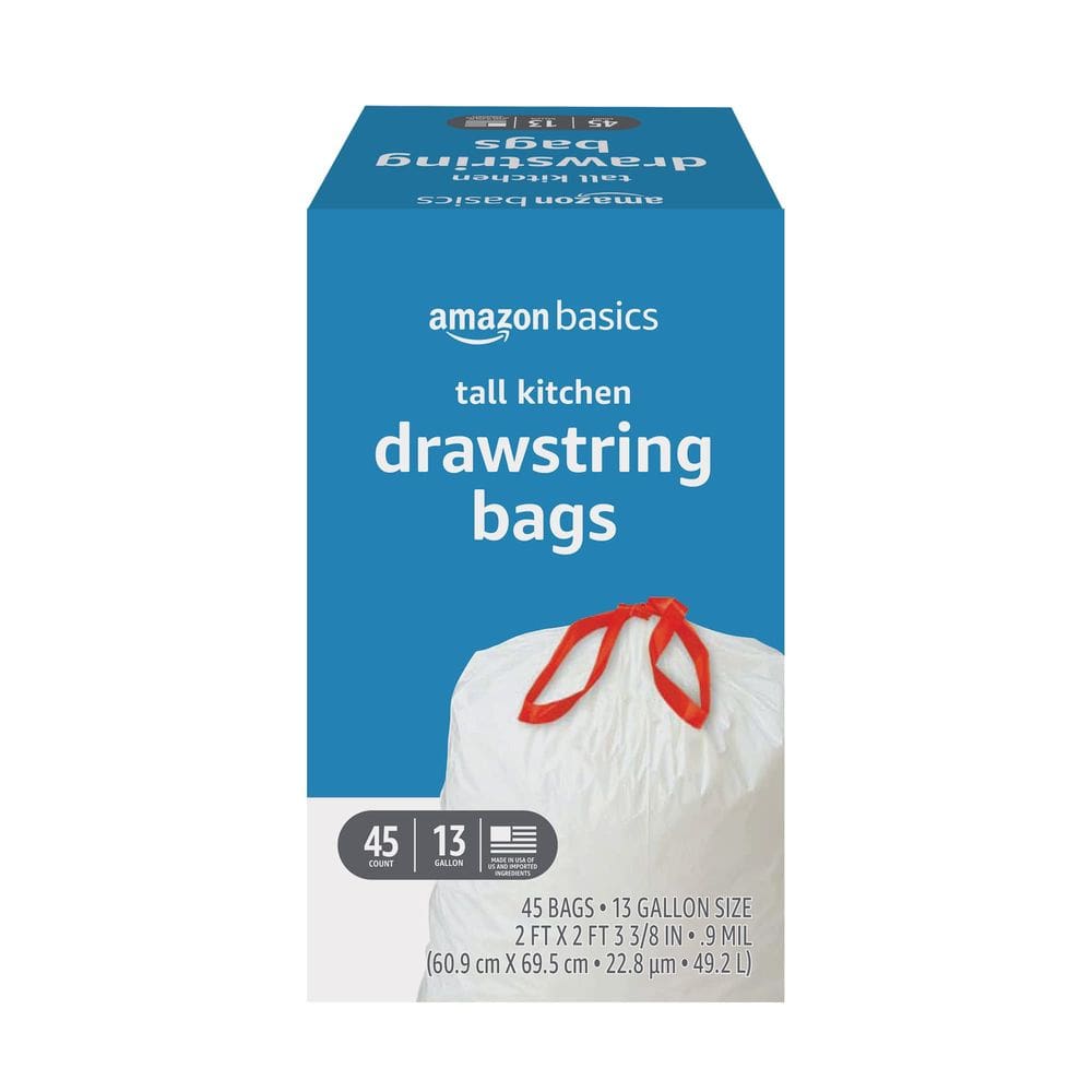 Sacos de lixo Amazon Basics Tall Kitchen 13 galões (45 unidades)