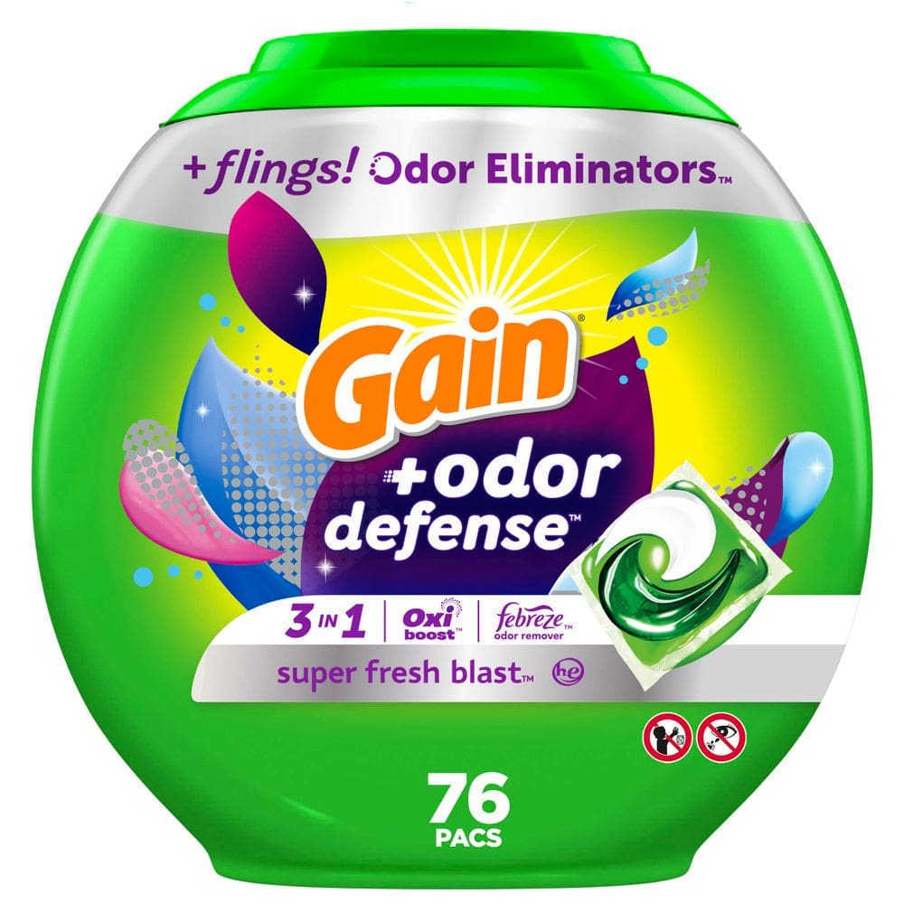 Pacotes de detergente para roupa Gain flings Odor Defense 76 Ct