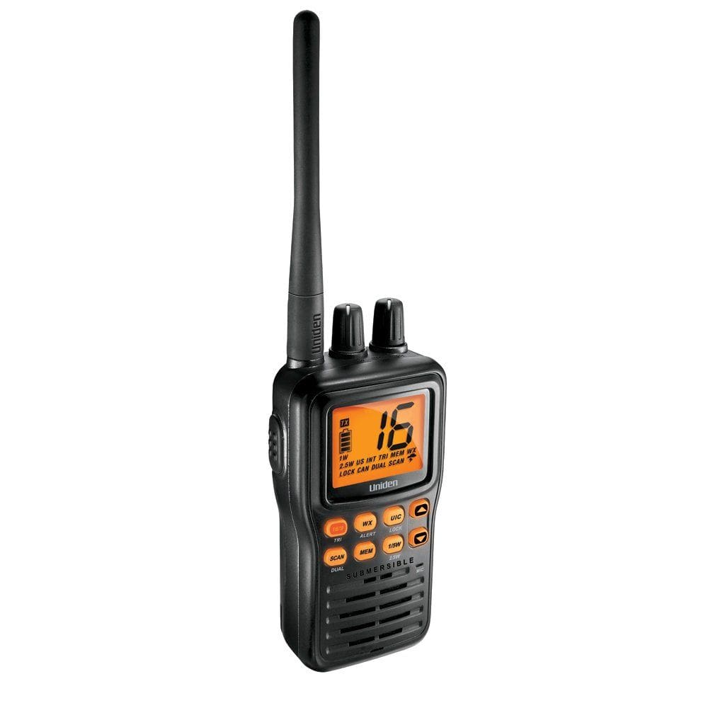 Rádio VHF Uniden MHS75 HH com bateria de íon de lítio e carregador DC