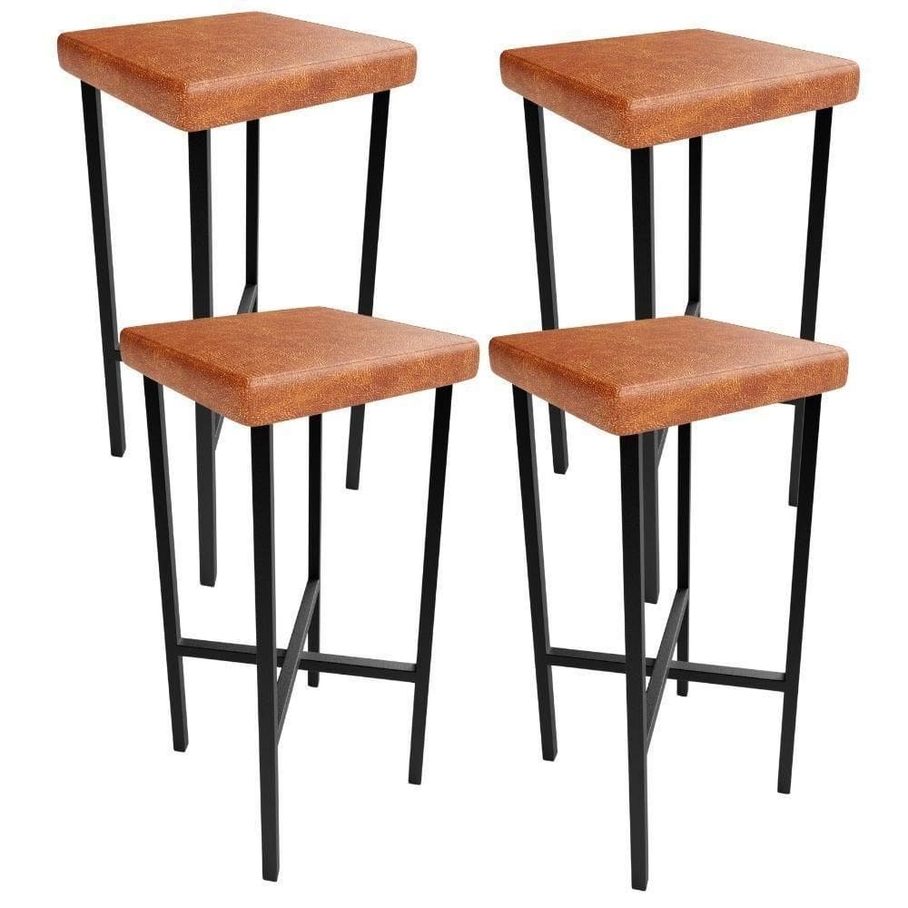 Kit 04 Banquetas Alta Bar Cozinha Sala De Jantar Preto Stella L02 Couríssimo Camel - Lyam Decor