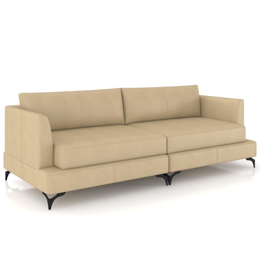 Sofá Living 2 Lugares Para Sala 190cm Pés Metálicos Orin P08 Couro Bege - Lyam Decor