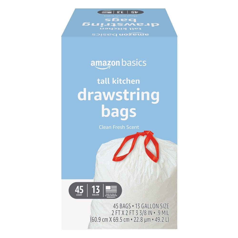 Sacos de lixo Amazon Basics Tall Kitchen 13 galões (45 unidades)