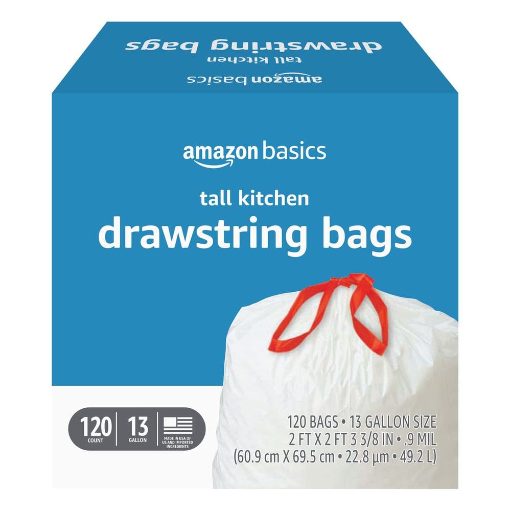Sacos de lixo Amazon Basics Tall Kitchen 13 galões (120 unidades)