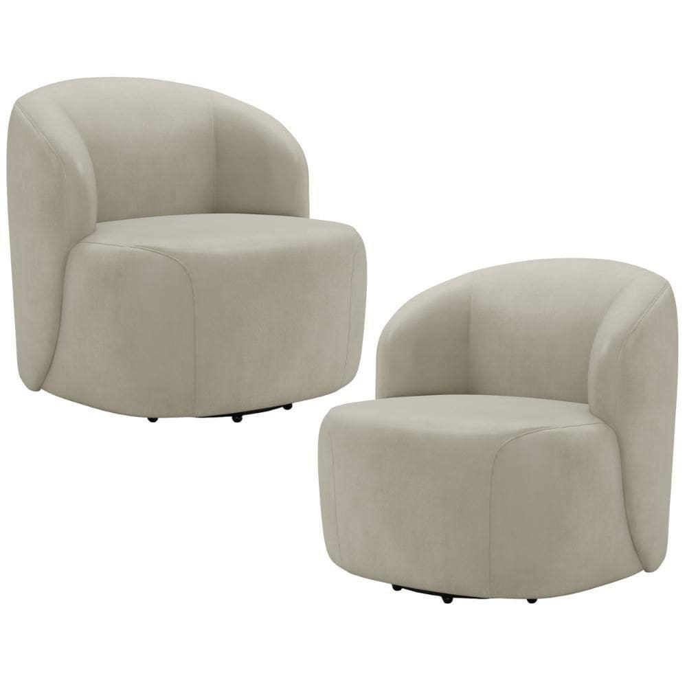 Kit 02 Poltronas Giratória Orgânica Para Sala Living Heidy F04 Veludo Bege - Lyam Decor