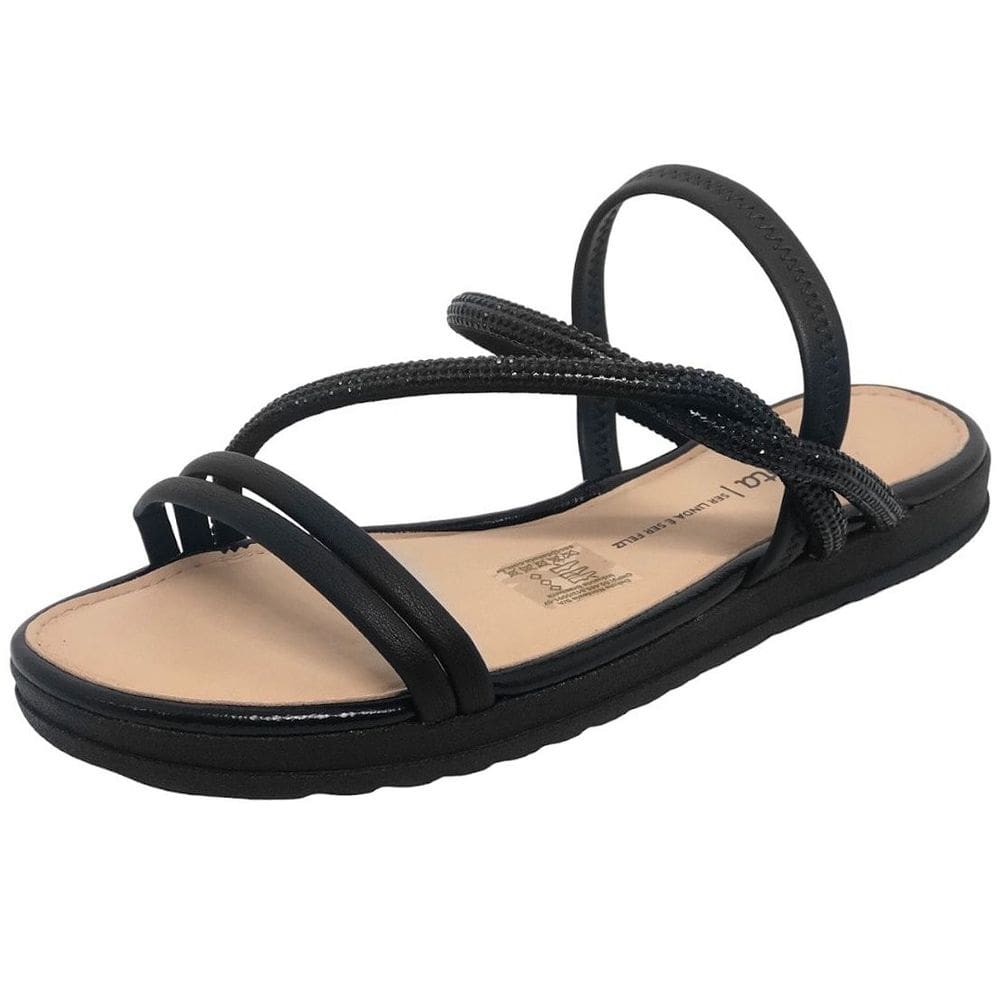 Sandália Flatform Tiras Finas Strass Metalizada Dakota