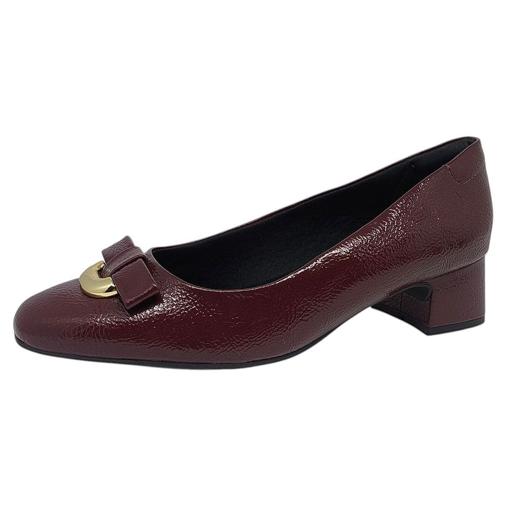 Sapato Feminino Salto Bloco Conforto Verniz Comfortflex