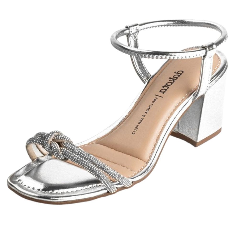 Sandalia Feminina Metalizada Salto Medio Brilho Dakota Y6533