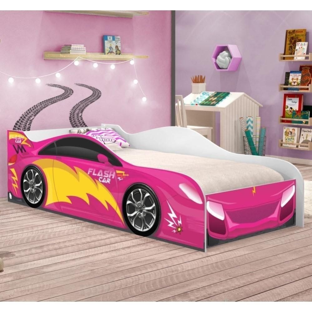 Cama Infantil Carro Velocista Pink Com Colchão