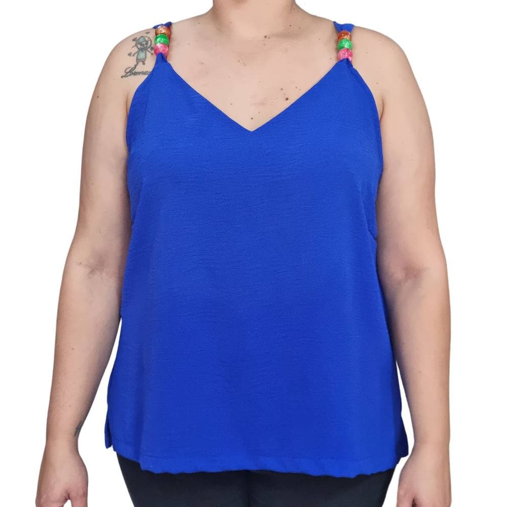 Blusa Alcinha Azul Lu Ripper Bolinhas Coloridas Acrílico