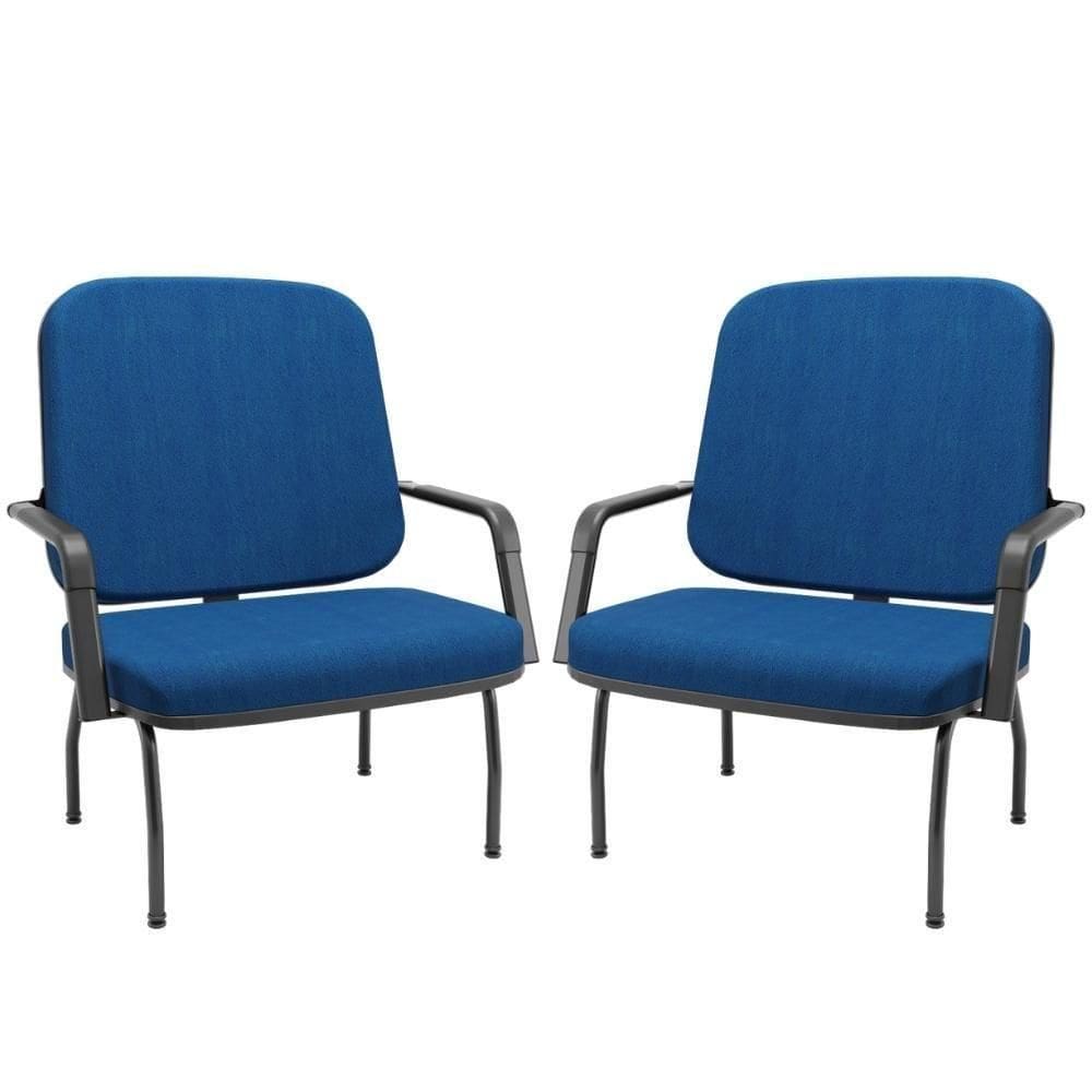Kit 02 Cadeiras De Escritório Recepção Com Braço Fixa Preta Magno P03 Crepe Azul - Lyam Decor