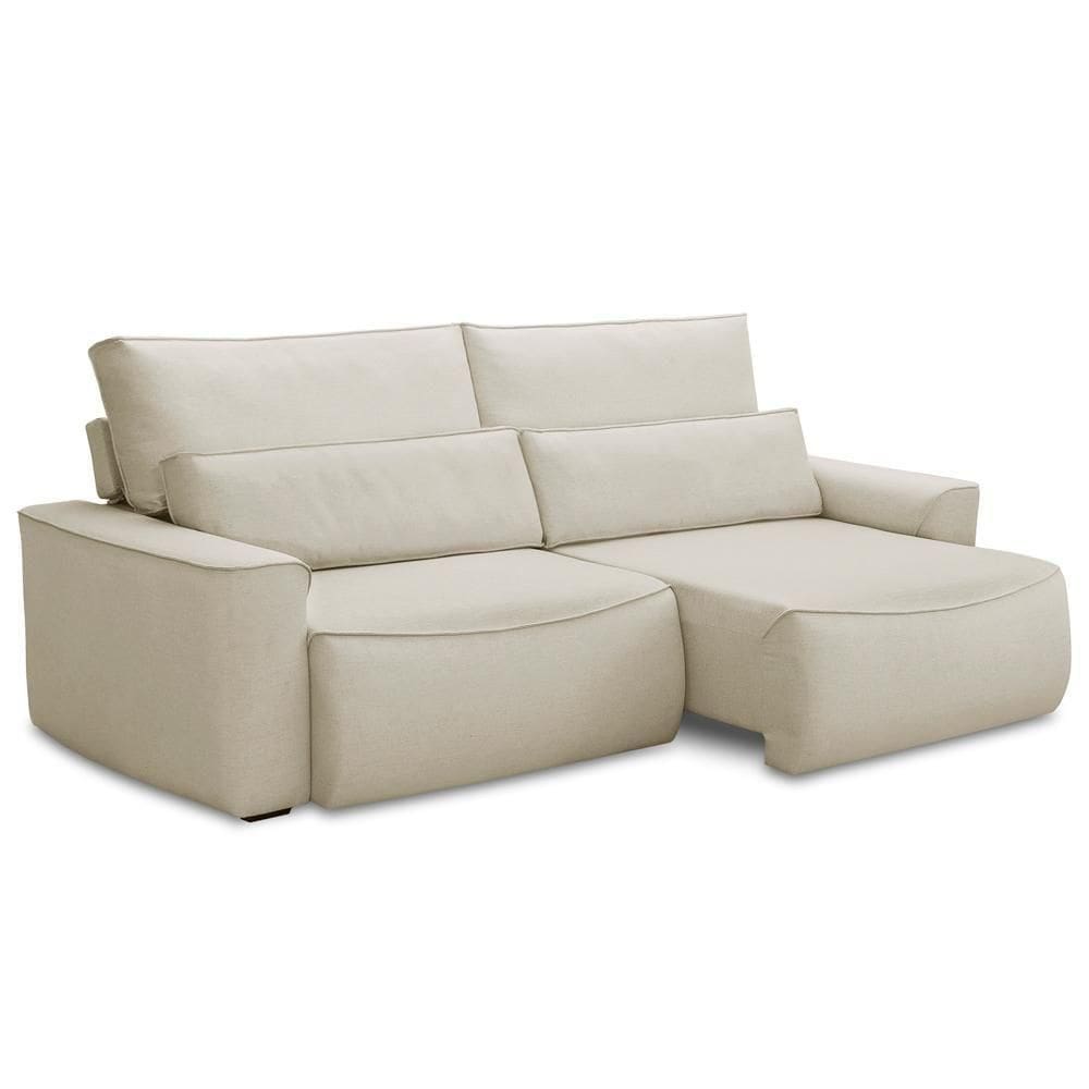 Sofá 3 Lugares Retrátil Reclinável Para Sala De Estar 250cm Odilon F04 Linho Creme - Lyam Decor