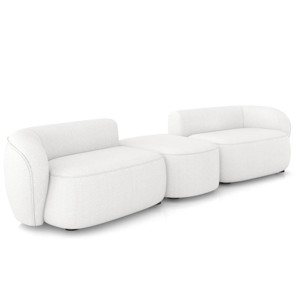 Sofá 3 Lugares Para Sala Living Orgânico Com Puff 302cm Luft P08 Bouclê Branco - Lyam Decor