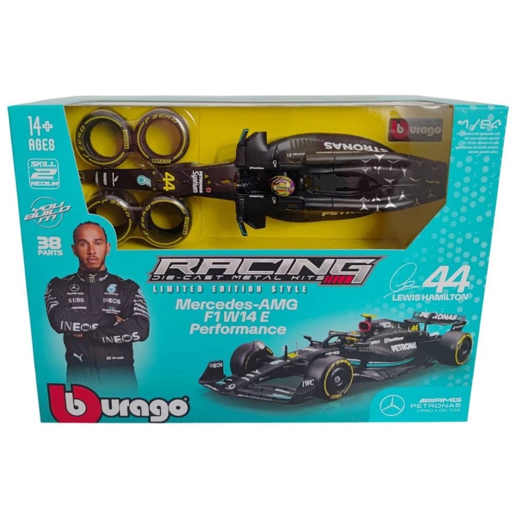 Kit p/ Montar Bburago Mercedes-AMG F1 W14 E F1 Racing 2023 Hamilton 44 1/24 c/ Piloto