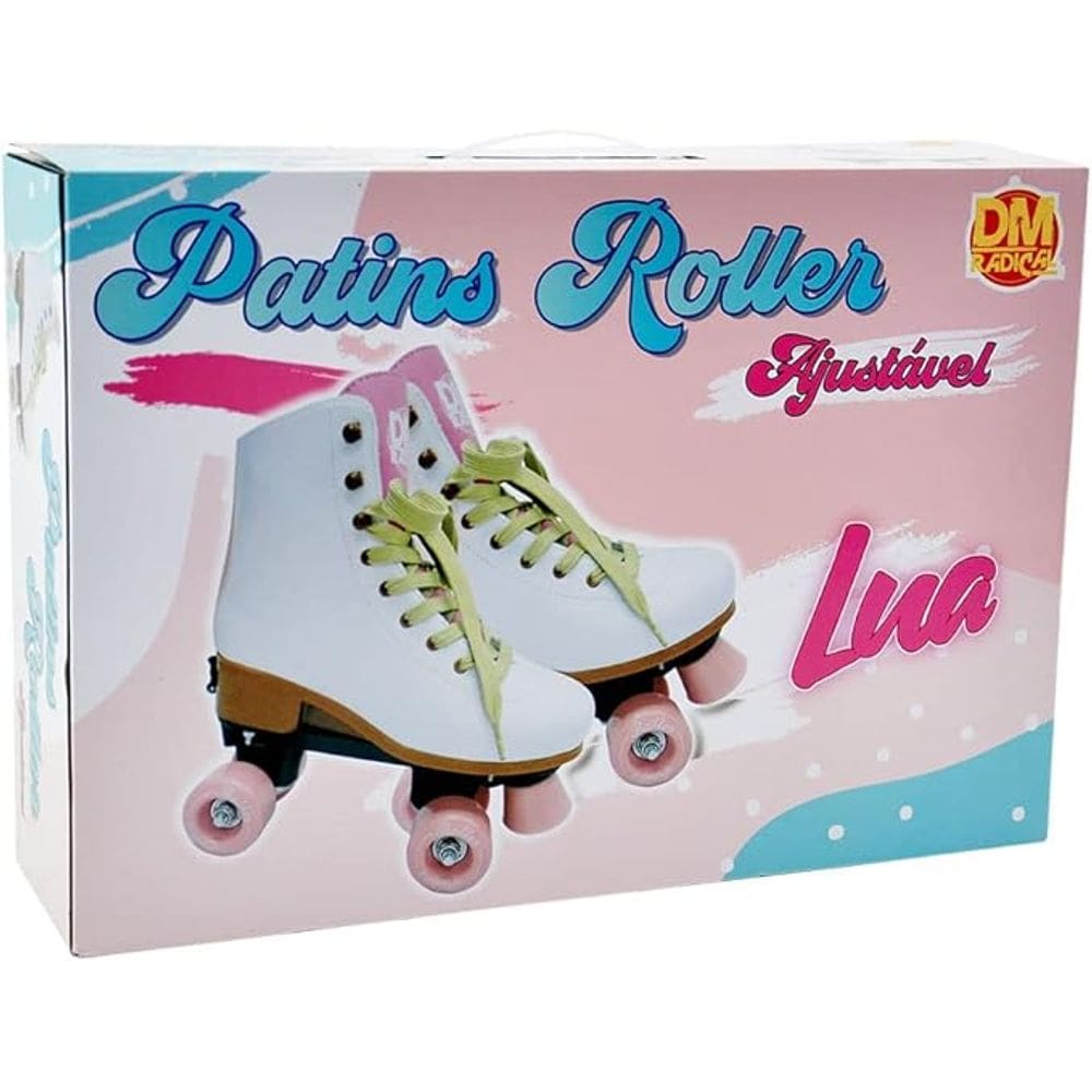 Patins Roller Ajustavel Lua Branco e Rosa 31-34 - DM Radical