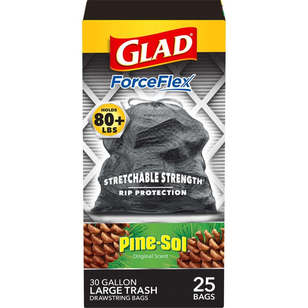 Sacos de lixo Glad ForceFlex Drawstring 30L 25 quilates Pine-Sol Scent