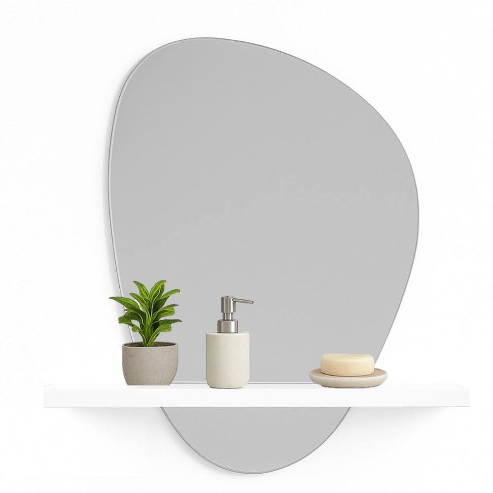 Espelho Decorativo 51Cm Prateleira Mdf Branca Sala Recepção