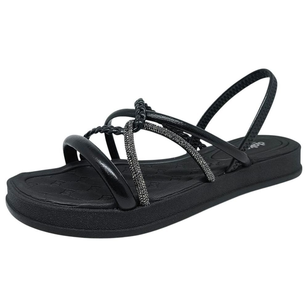 Sandália Fácil Calce Elástico Tiras em Verniz Strass Dakota