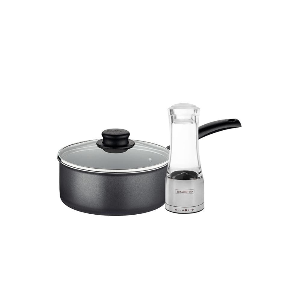 Panela Turim Alumínio Antiaderente 18cm 1,4l Ptc + Moedor de Sal e Pimenta Grande - Tramontina