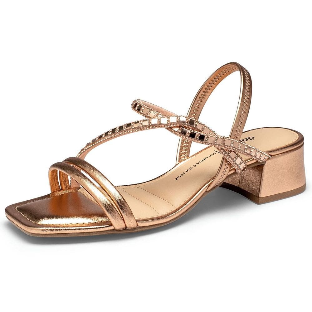 Sandalia Feminina Salto Bloco Baixo Brilho Dakota