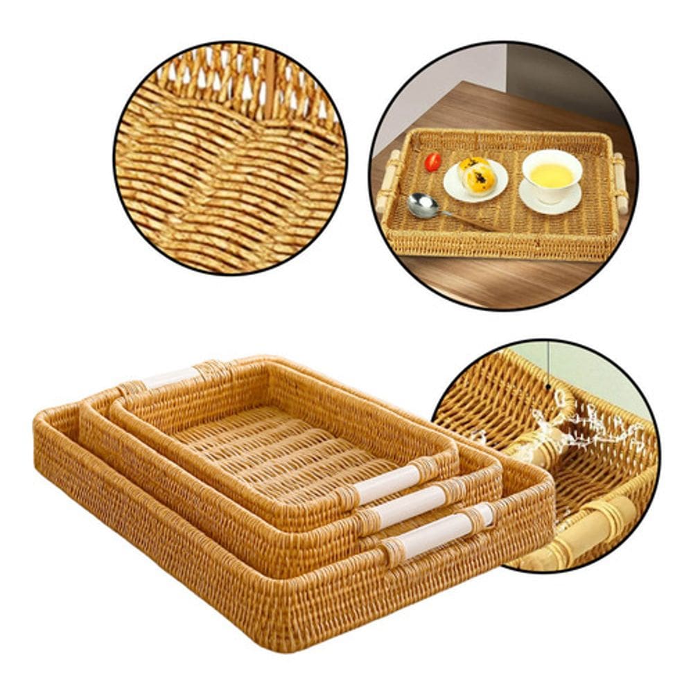 Kit 3 Peças Bandejas Retangulares Vime Decorativo Rústico
